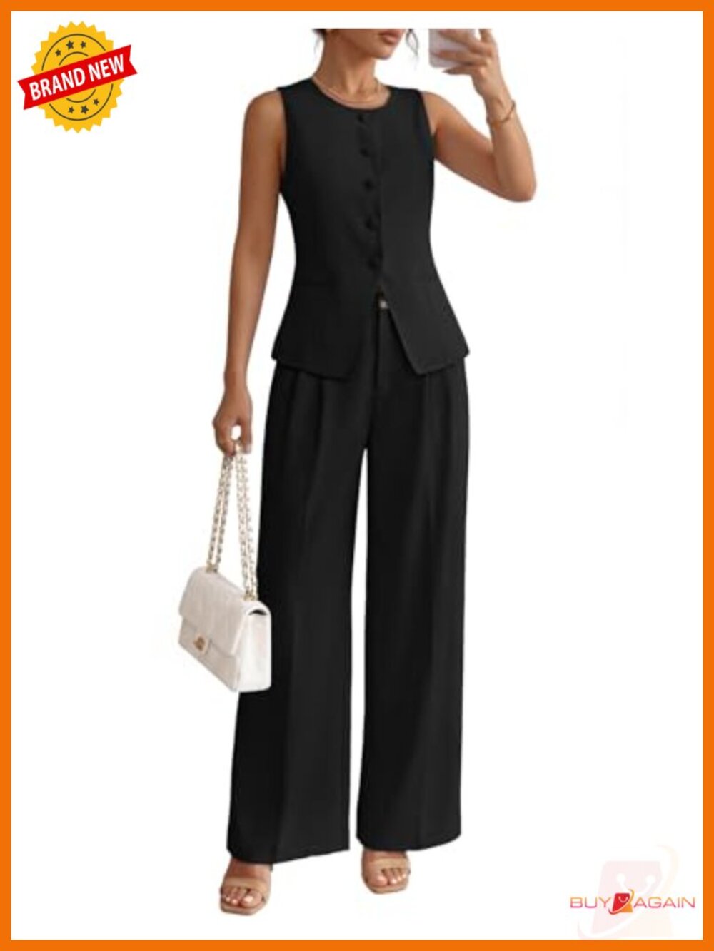 Women's Sleeveless Blazer & Wide Leg Pant 2 Piece Set, Business Casual